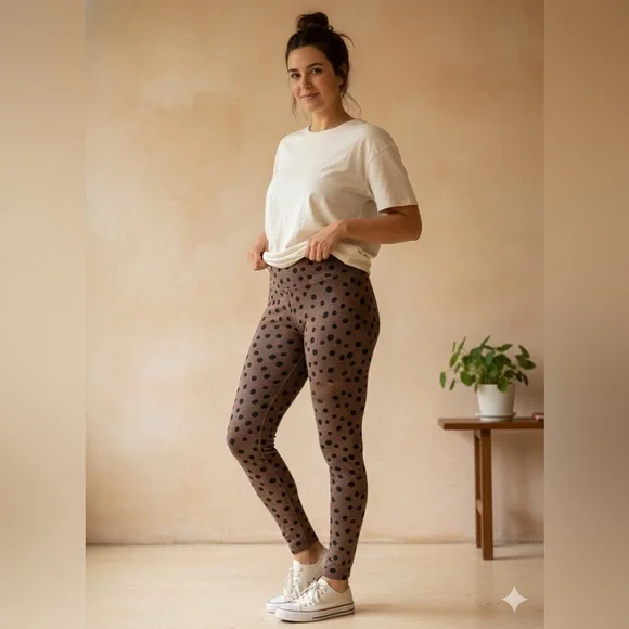 PACT  On The Go-To Organic Cotton High Rise Leggings in Espresso Polka Dot - Picture 1 of 8
